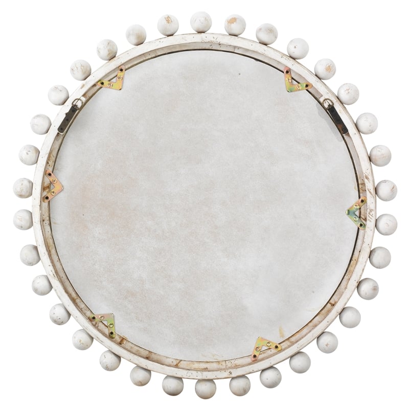 J&D Designs Brighton Round Wood & MDF Accent Mirror White Washed