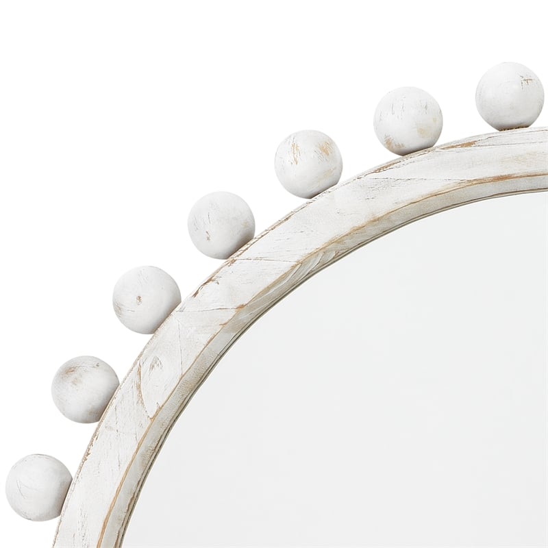 J&D Designs Brighton Round Wood & MDF Accent Mirror White Washed