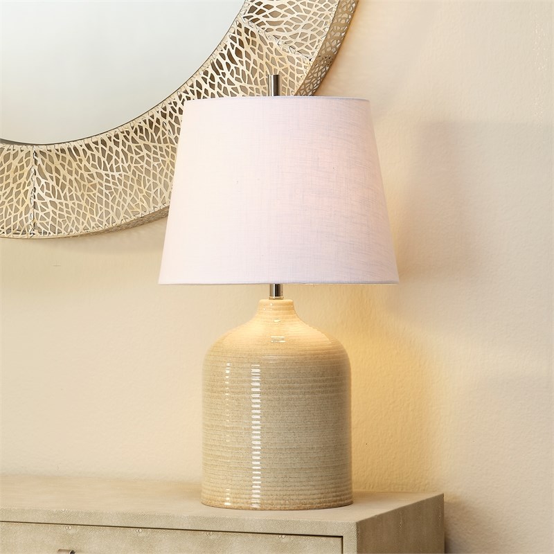 J&D Designs Au Lait Modern Ceramic & Metal Table Lamp in Tan/White