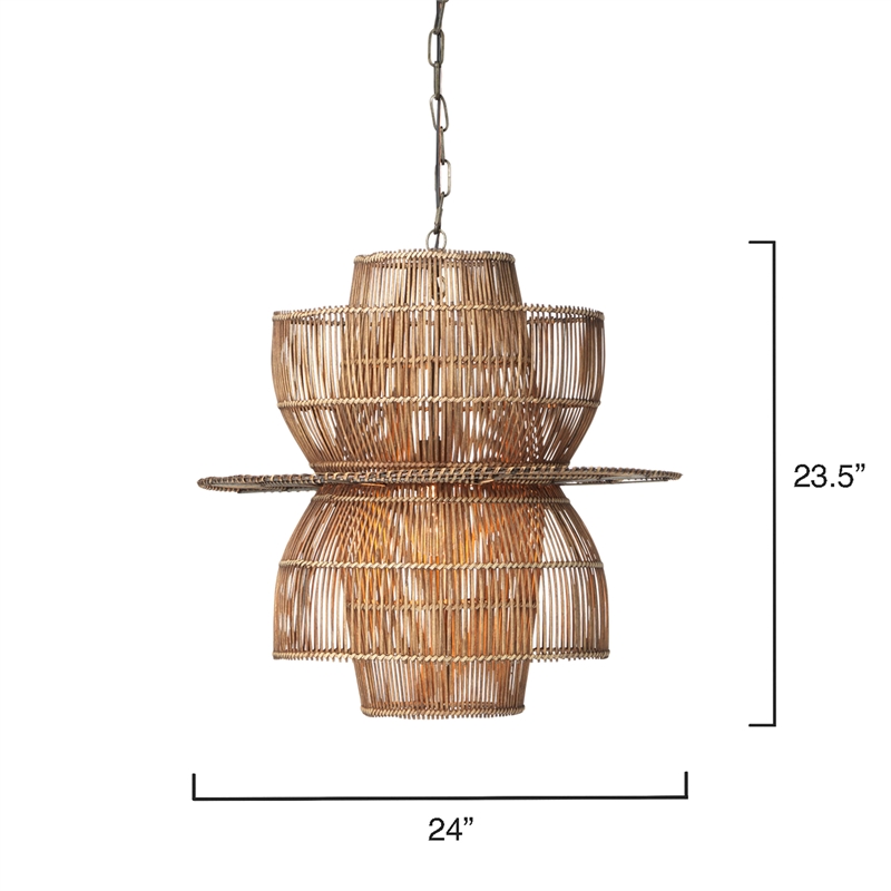 J&D Designs Nazas 1-Light Farmhouse Rattan & Iron Metal Pendant in Antique Brass