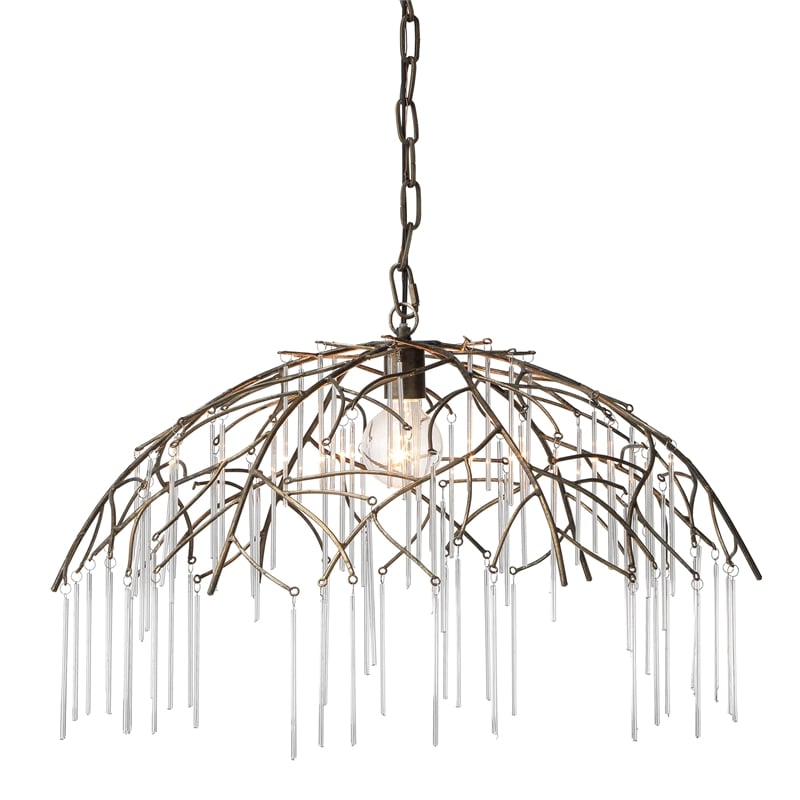 J&D Designs Vine 1-Light Modern Glass & Iron Metal Pendant in Antique Brass