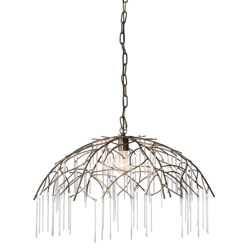 J&D Designs Vine 1-Light Modern Glass & Iron Metal Pendant in Antique Brass