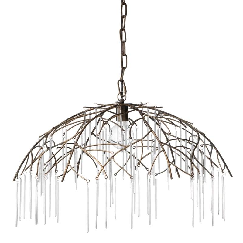 J&D Designs Vine 1-Light Modern Glass & Iron Metal Pendant in Antique Brass
