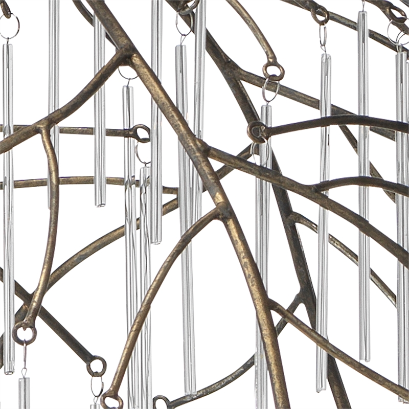 J&D Designs Vine 1-Light Modern Glass & Iron Metal Pendant in Antique Brass