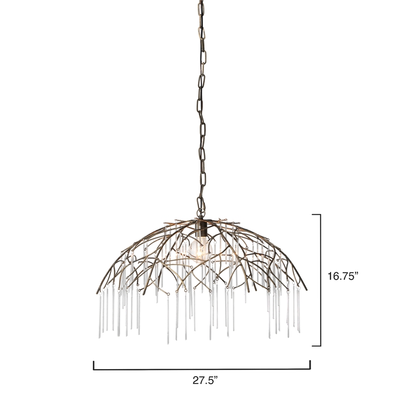 J&D Designs Vine 1-Light Modern Glass & Iron Metal Pendant in Antique Brass