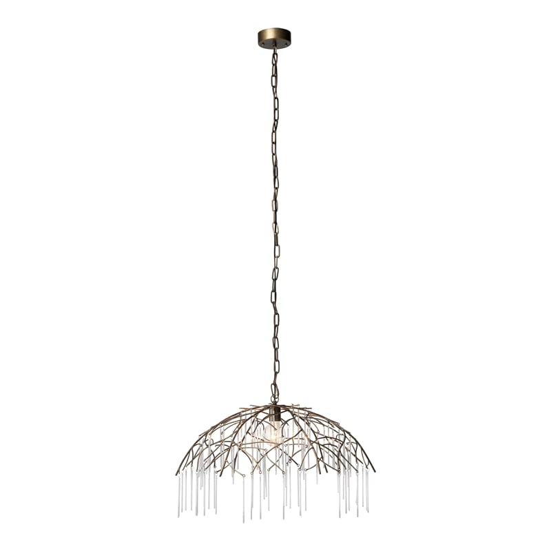 J&D Designs Vine 1-Light Modern Glass & Iron Metal Pendant in Antique Brass