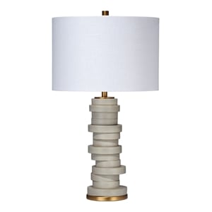 j&d designs alignment modern resin & iron metal table lamp in gray/brass