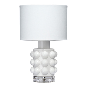 j&d designs seltzer modern blown glass & acrylic table lamp in white/off white