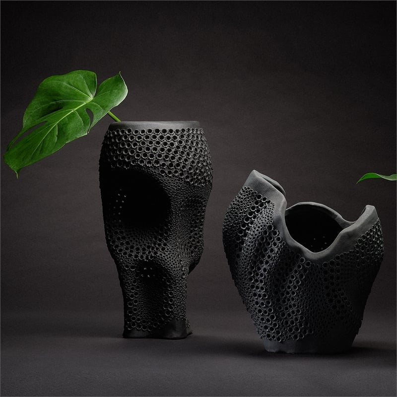 J&D Designs Co Eclipse Porcelain Vase In Black Ceramic