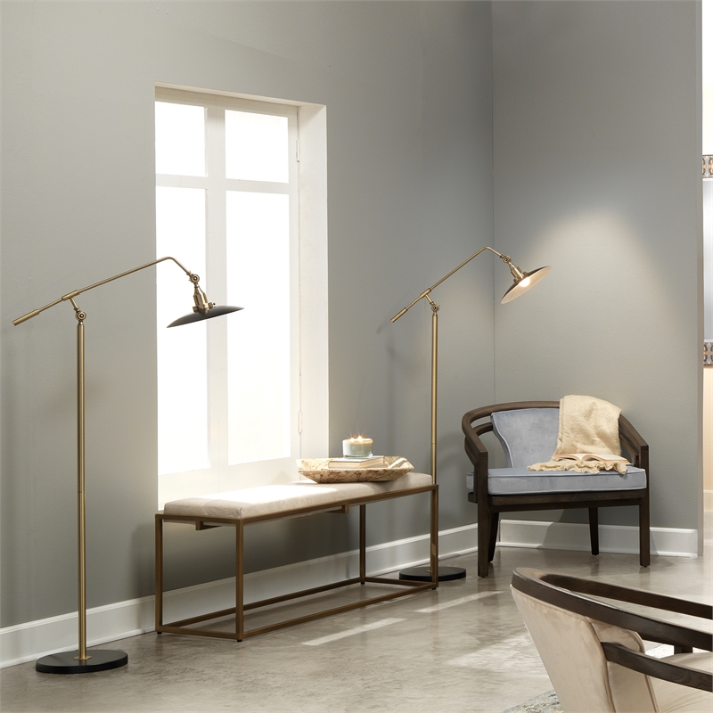 J&D Designs Co Shelby Hide Bench In White Hide and Antique Brass Metal