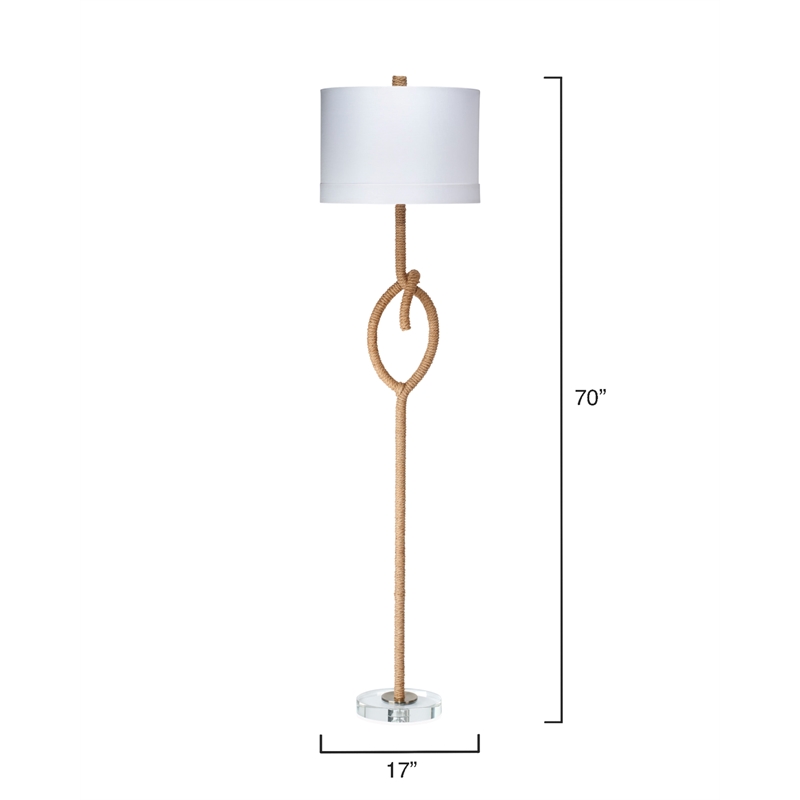 J&D Designs Knot Rope Floor Lamp in Natural Finish w/ Drum Shade in White Linen