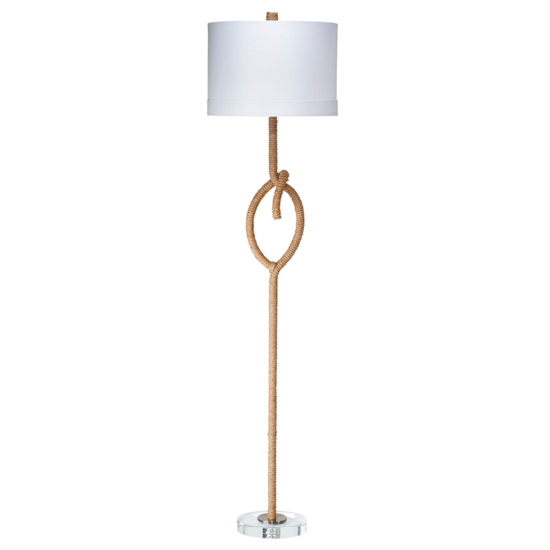 J&D Designs Knot Rope Floor Lamp in Natural Finish w/ Drum Shade in White Linen