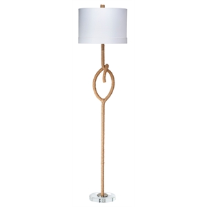 J&D Designs Knot Rope Floor Lamp in Natural Finish w/ Drum Shade in White Linen