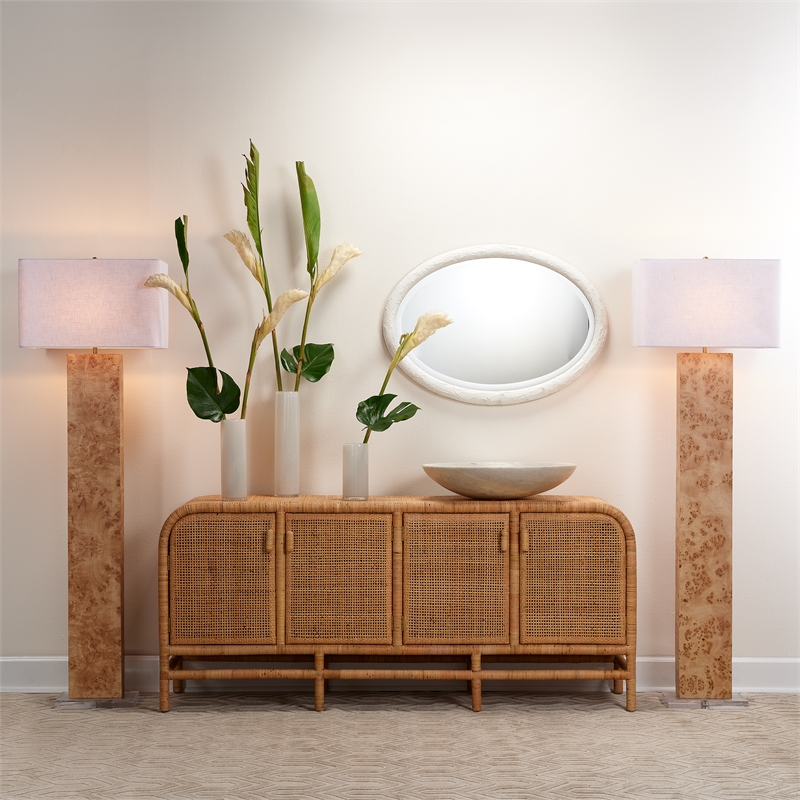 J&D Designs Co Parallel Burl Wood Floor Lamp in Cream
