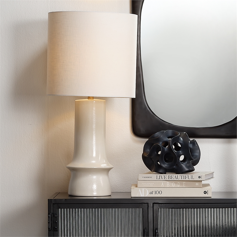 J&D Designs Co Crest Ceramic Table Lamp in Cream