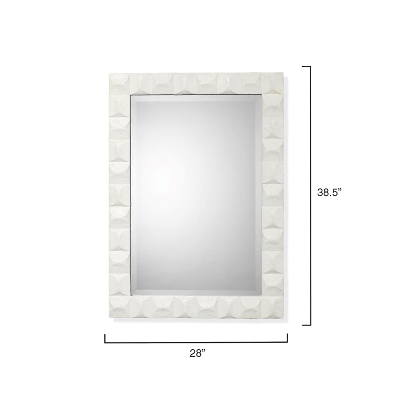 J&D Designs Co Astor Plaster Mirror in White w/ Three Dimensional Chiseled Frame