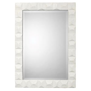 J&D Designs Co Astor Plaster Mirror in White w/ Three Dimensional Chiseled Frame