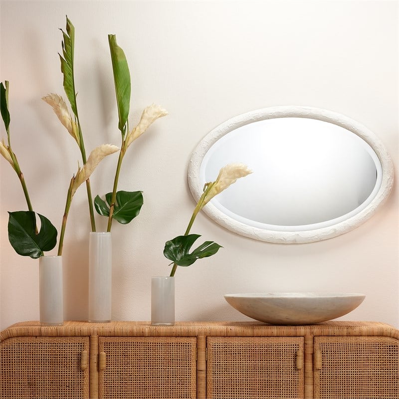 J&D Designs Co Ovation Oval Mirror in White Resin