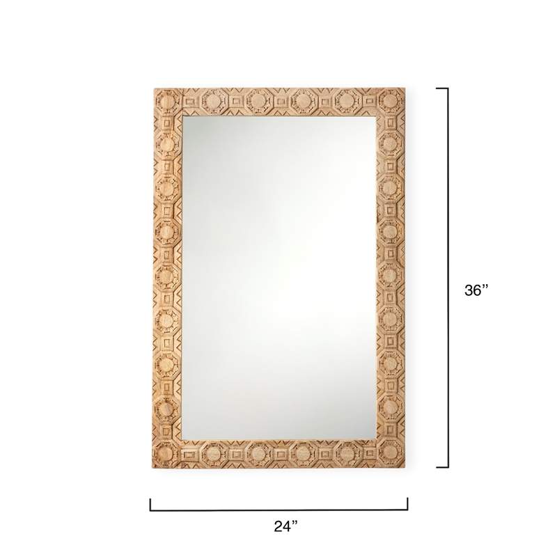 J&D Designs Co Relief Wood Carved Rectangle Mirror in Natural