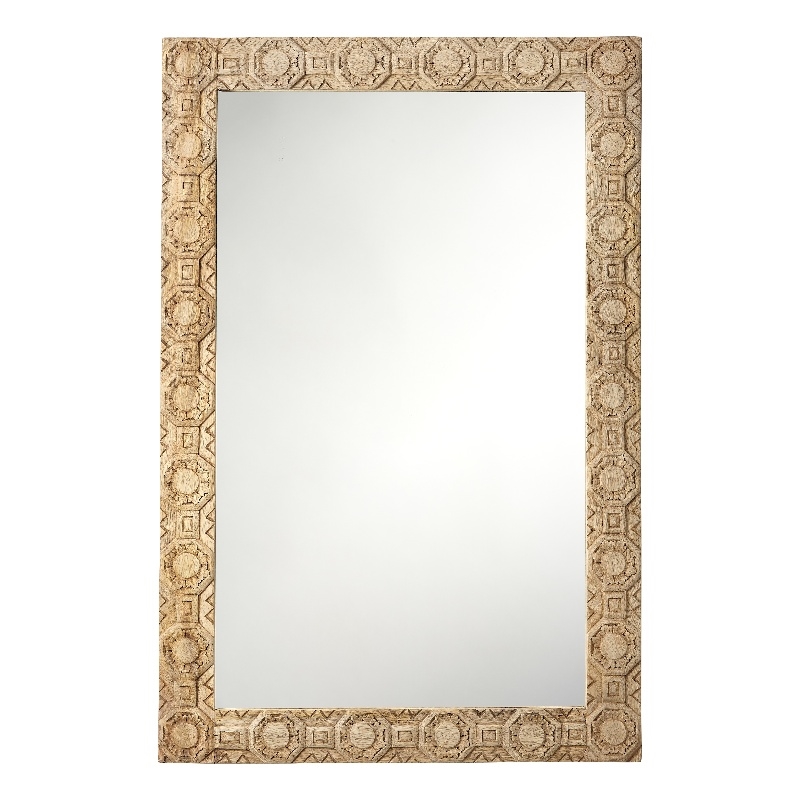 J&D Designs Co Relief Wood Carved Rectangle Mirror in Natural
