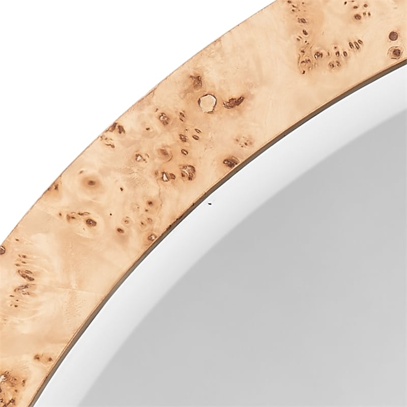 J&D Designs Co Chandler Round Mirror in Natural Burl Wood