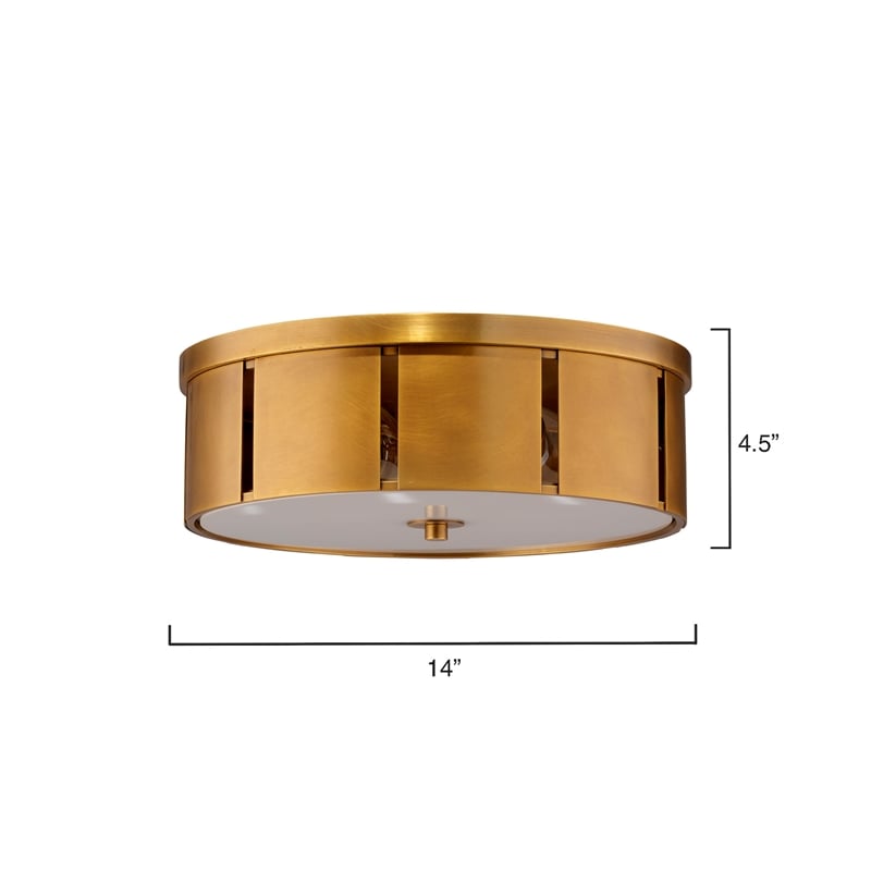 J&D Designs Small Orbit Metal Flush Mount Ceiling Light in Antique Brass Metal Finish