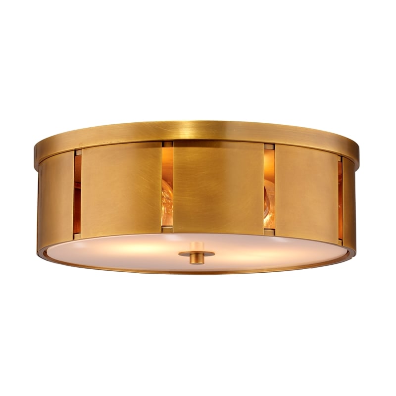 J&D Designs Small Orbit Metal Flush Mount Ceiling Light in Antique Brass Metal Finish