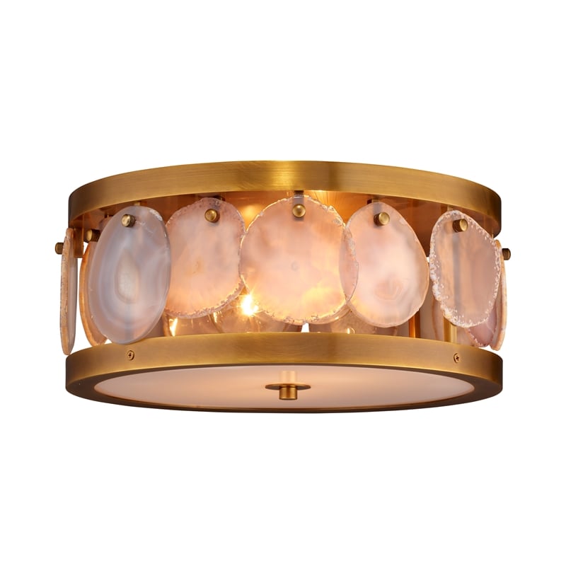 J&D Designs Upsala Agatge Flush Mount Ceiling Light in Small w/ Antique Brass Metal Finish