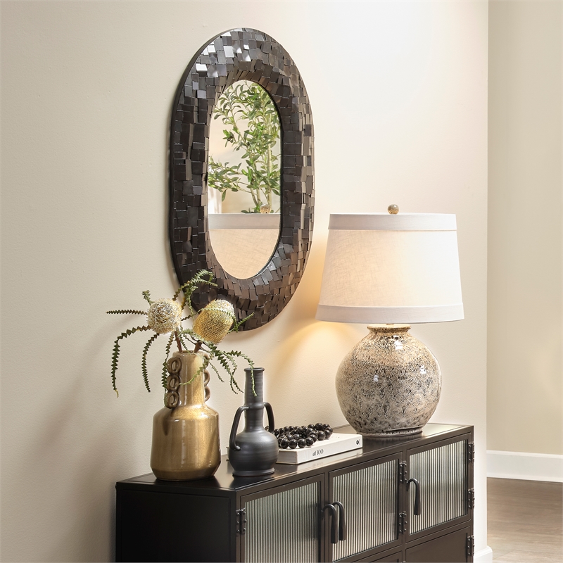 J&D Designs Co Enigma Iron Oval Mirror  in Black