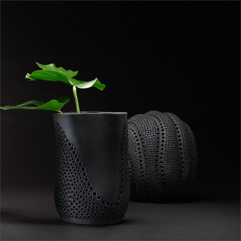 J&D Designs Co Moonrise Decorative Vase in Matte Black Porcelain