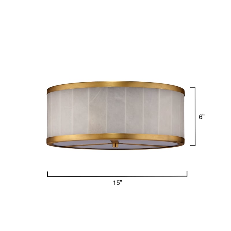 J&D Designs Upsala White Alabaster Antique Brass Metal Flush Mount Ceiling Light in Large