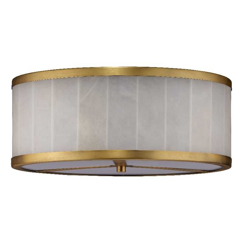 J&D Designs Upsala White Alabaster Antique Brass Metal Flush Mount Ceiling Light in Large
