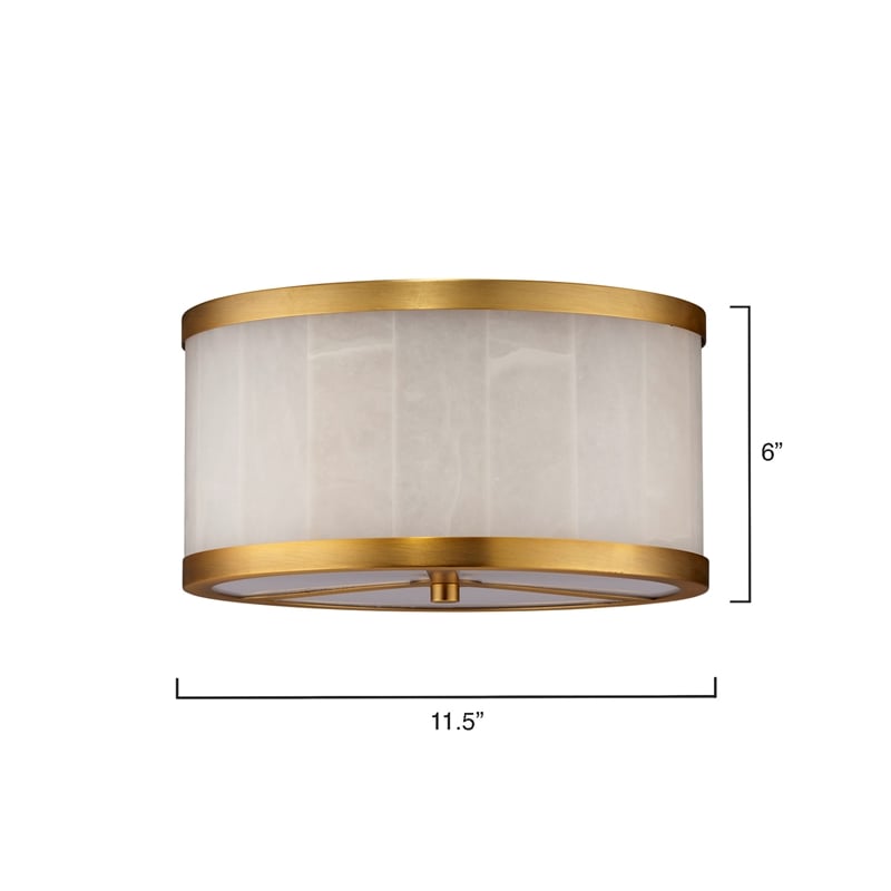 J&D Designs Small Upsala Flush Mount Ceiling Light in White Alabaster in Brass Metal