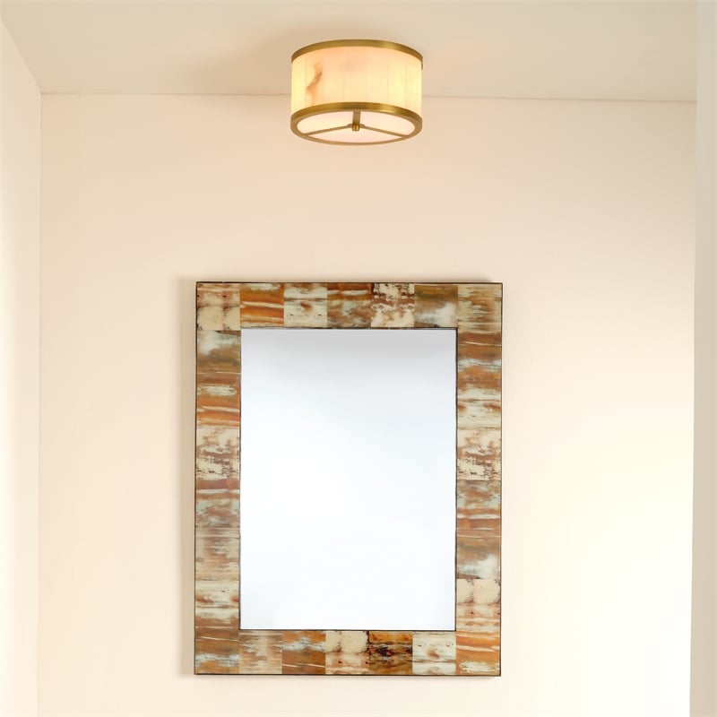 J&D Designs Small Upsala Flush Mount Ceiling Light in White Alabaster in Brass Metal