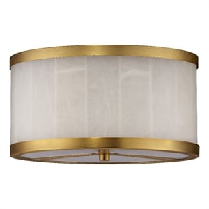 J&D Designs Small Upsala Flush Mount Ceiling Light in White Alabaster in Brass Metal