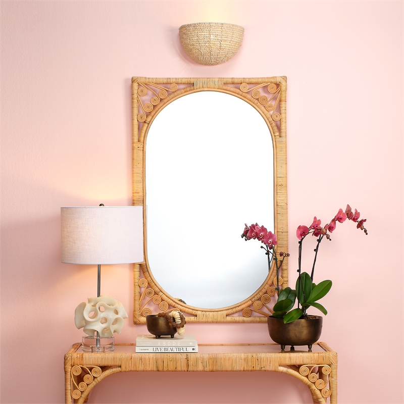 J&D Designs Co Barnacle Beaded Demi Lune Sconce in Natural Wood Finish