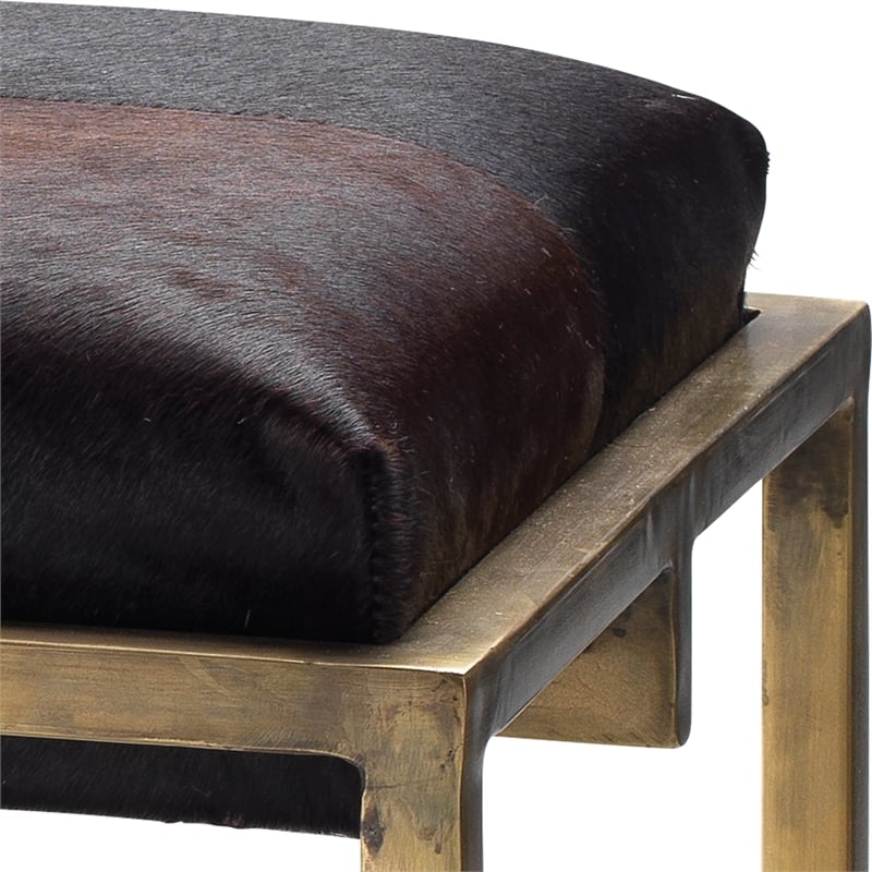 J&D Designs Co Shelby Hide Bench in Brown and Antique Brass Metal