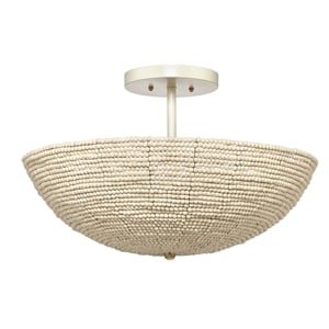 J&D Designs Co Tsunami Wood Semi Flush Mount in Cream Finish