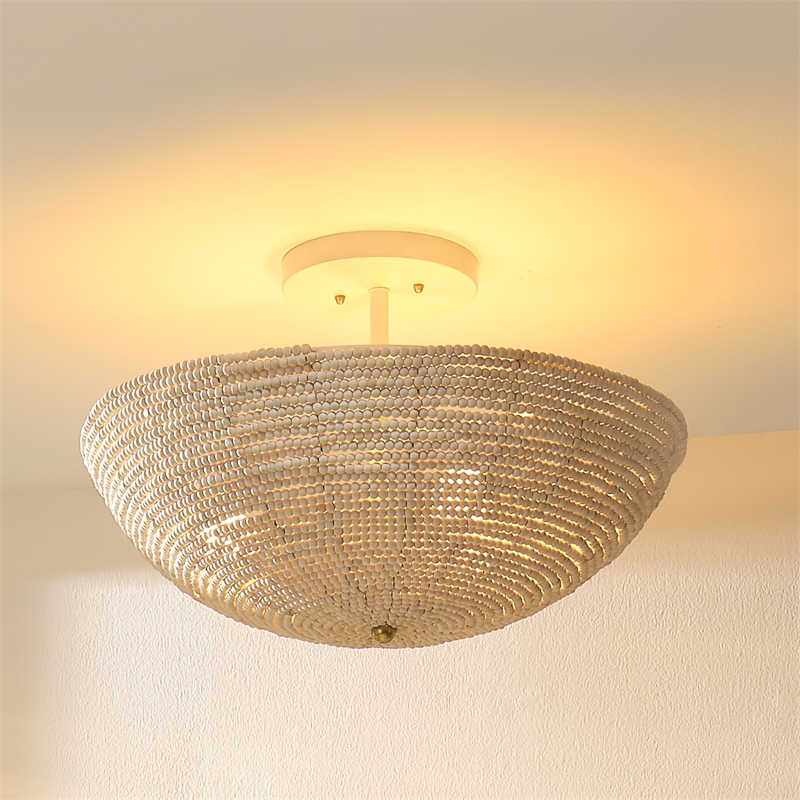 J&D Designs Co Tsunami Wood Semi Flush Mount in Cream Finish