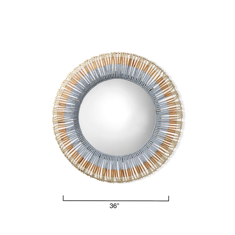 J&D Designs Co Native Beaded Round Mirror in Mango Wood