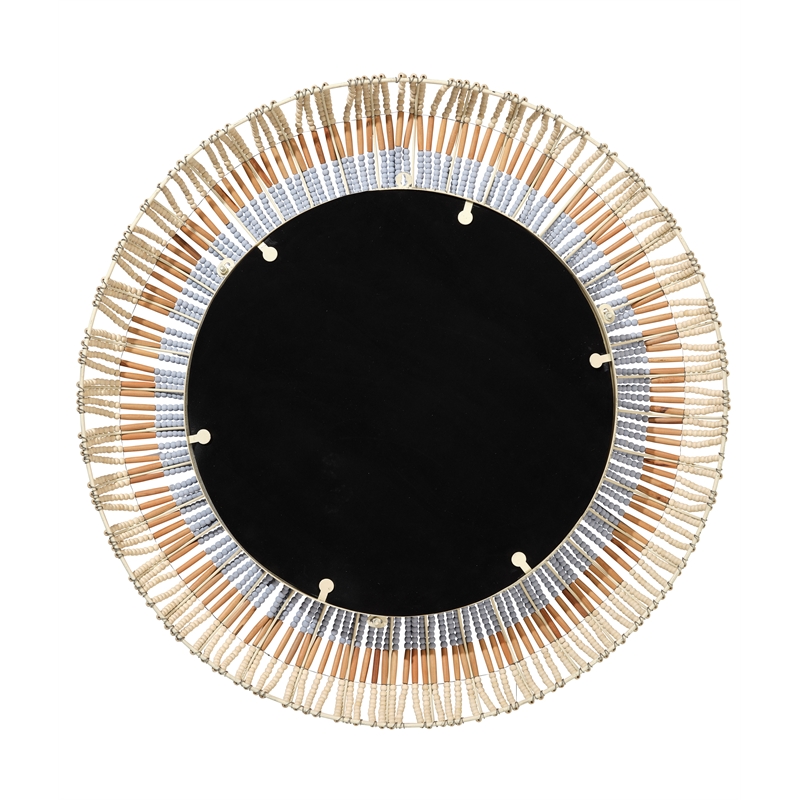J&D Designs Co Native Beaded Round Mirror in Mango Wood