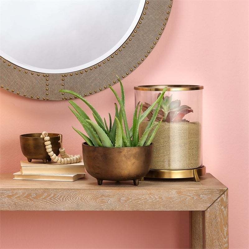 J&D Designs Co Relic Metal Large Footed Bowl in Antique Brass