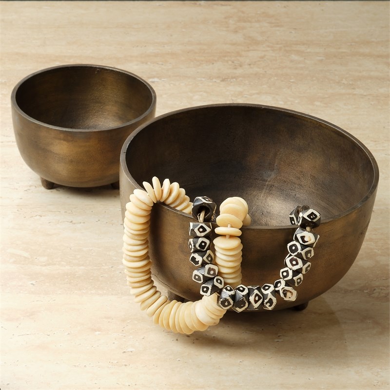 J&D Designs Co Relic Metal Large Footed Bowl in Antique Brass