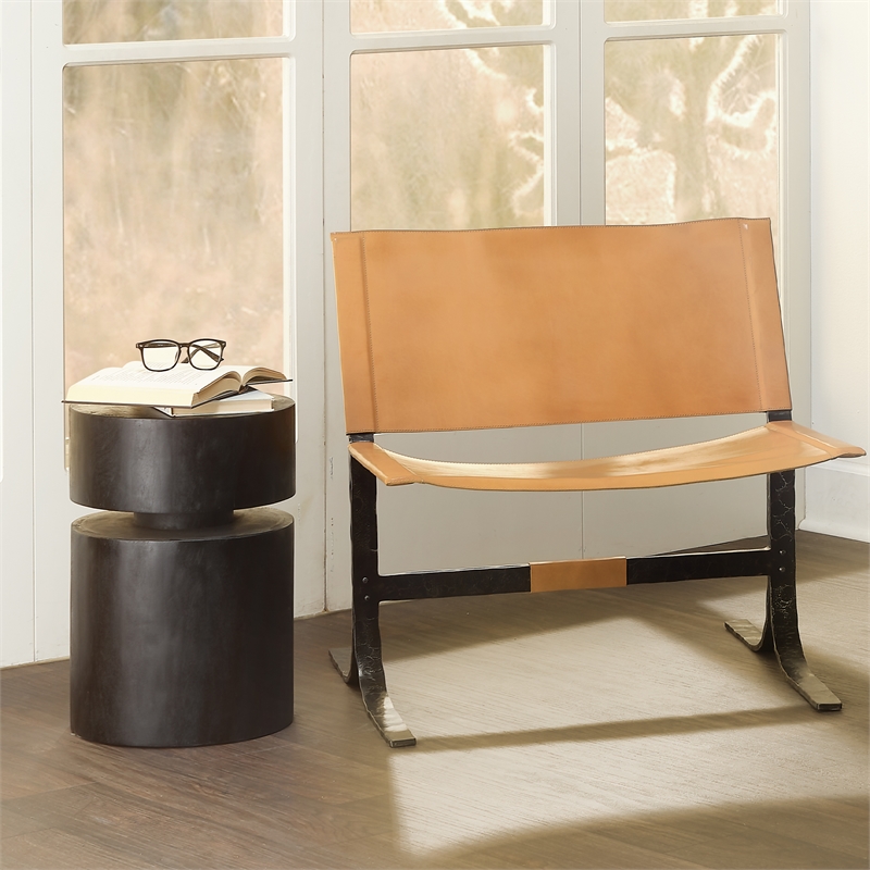 J&D Designs Co Dylan Wood Round Side Table in Charcoal