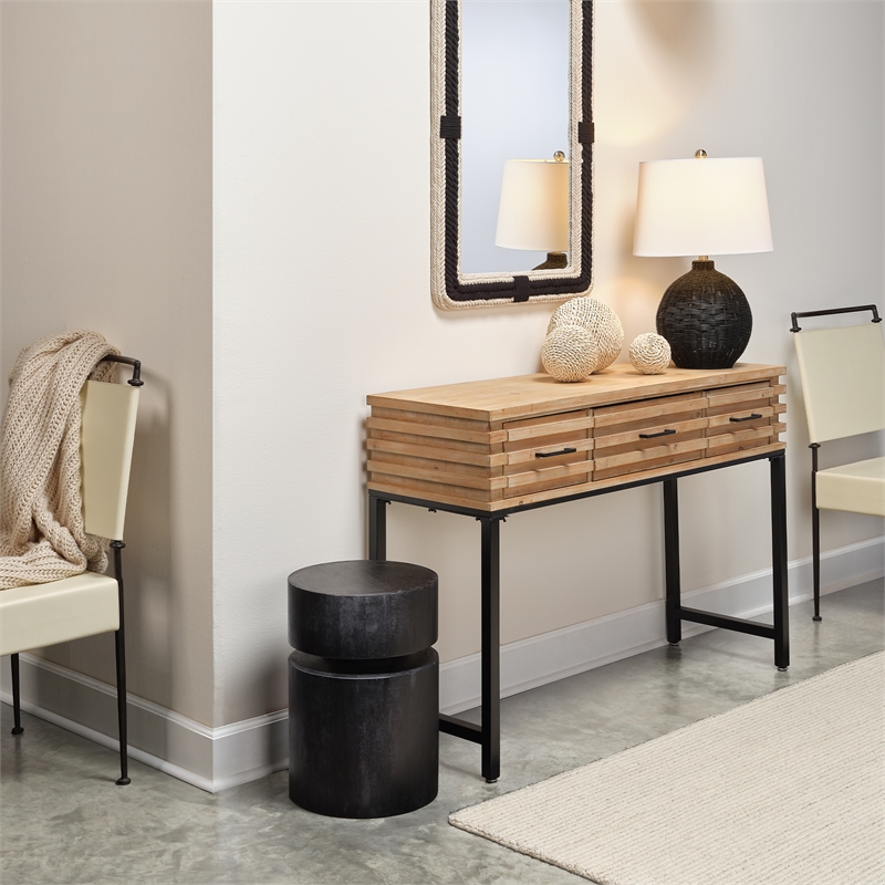 J&D Designs Co Dylan Wood Round Side Table in Charcoal
