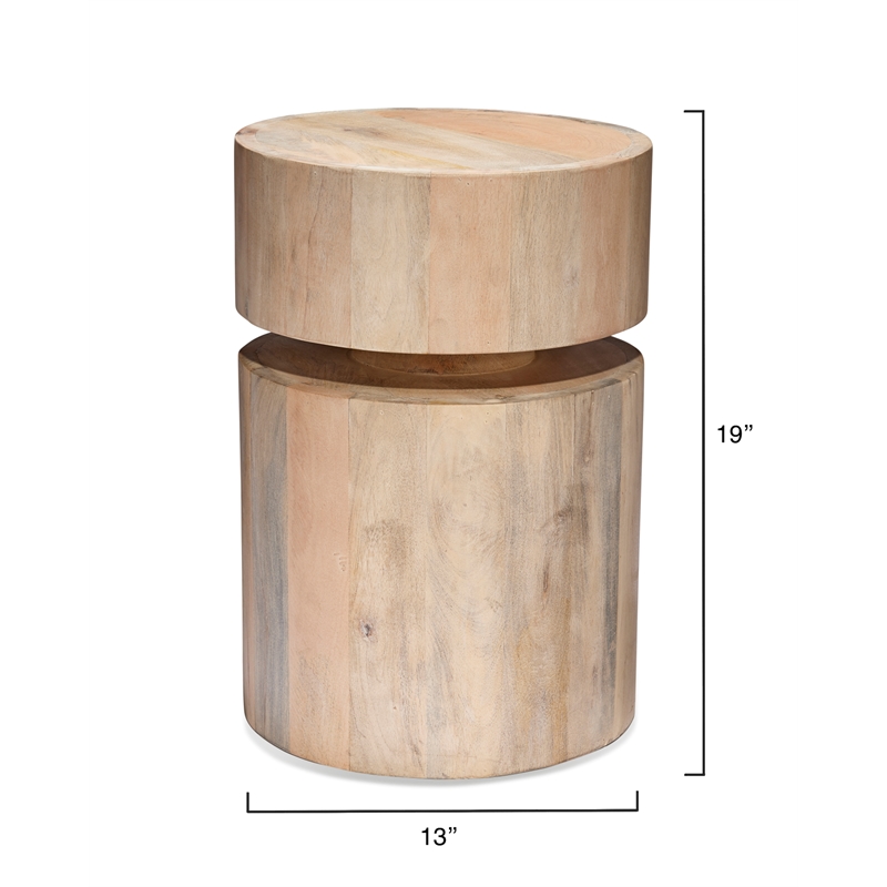 J&D Designs Co Dylan Wood Round Side Table in White Wash