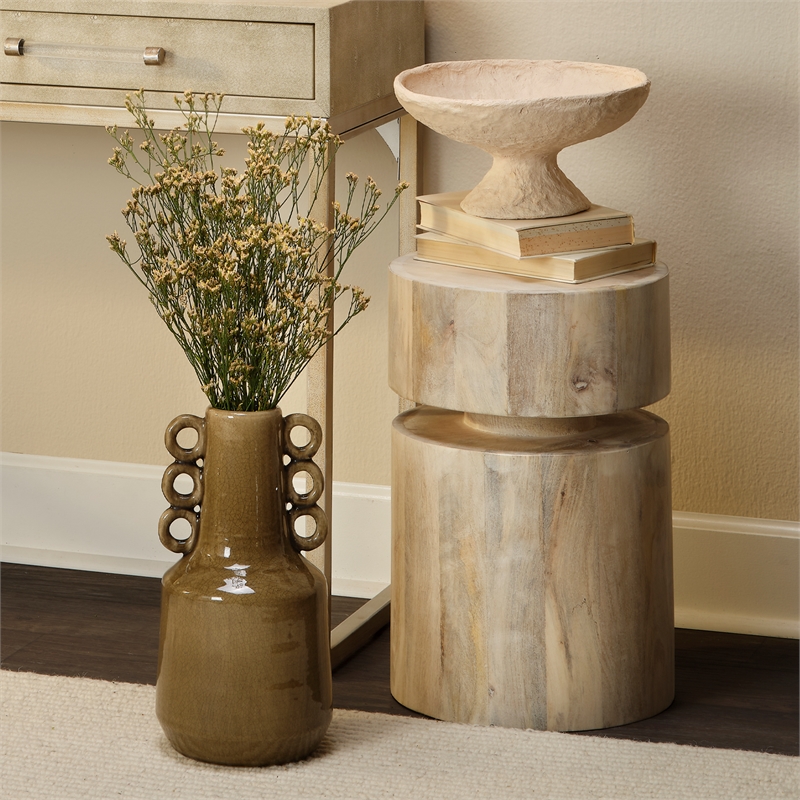 J&D Designs Co Dylan Wood Round Side Table in White Wash