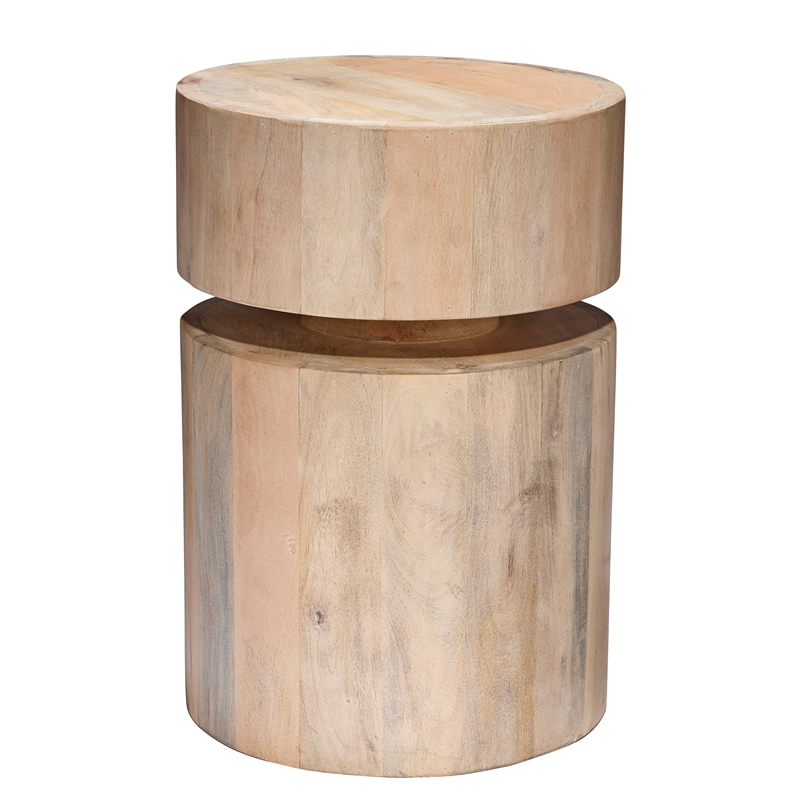 J&D Designs Co Dylan Wood Round Side Table in White Wash