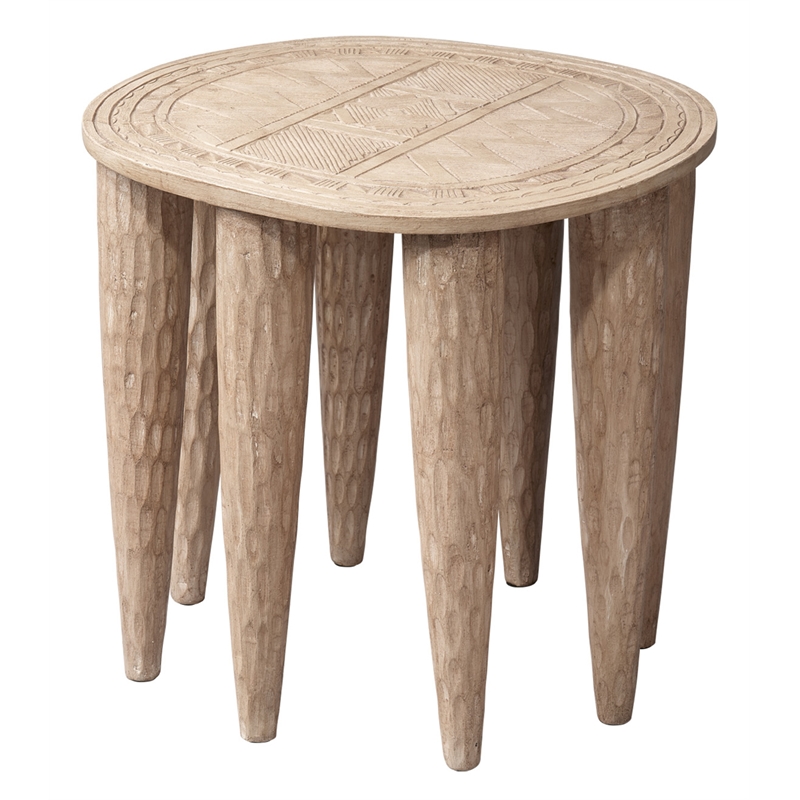 J&D Designs Co Naga Mango Wood Side Table in Natural White