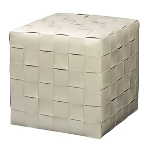 J&D Designs Co Woven Leather Ottoman in White Hide Leather